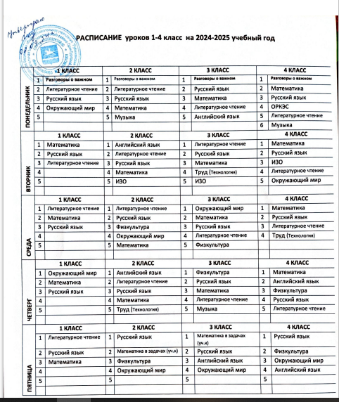 Расписание уроков 1-4 классы