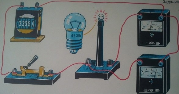 Измерение мощности и работы электрического тока в лампе.
